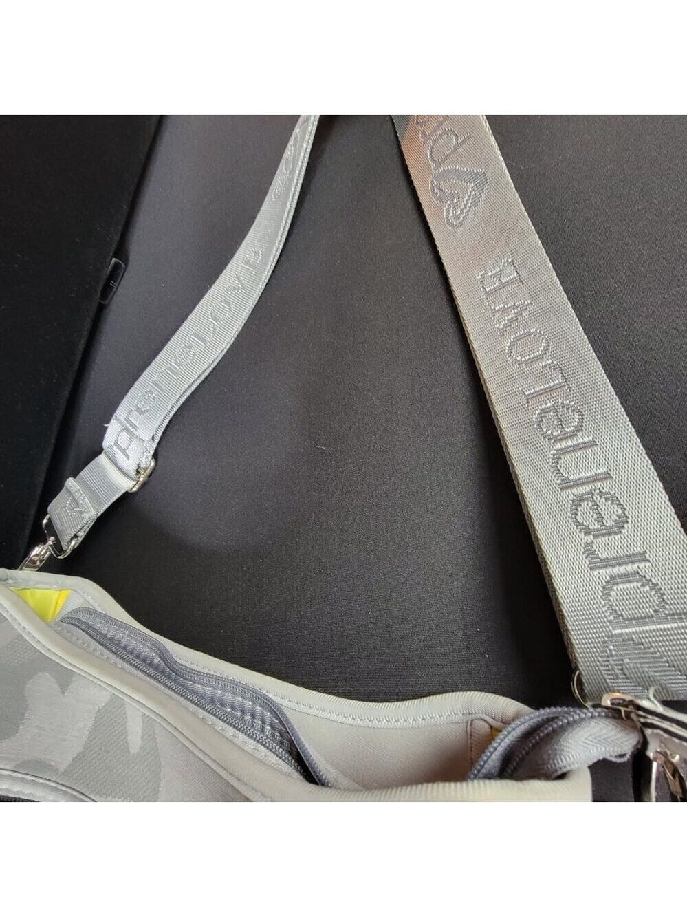 PreneLOVE Grey Camo Neoprene Crossbody Bag – Yellow Lining, Adjustable Strap - Picture 13 of 13